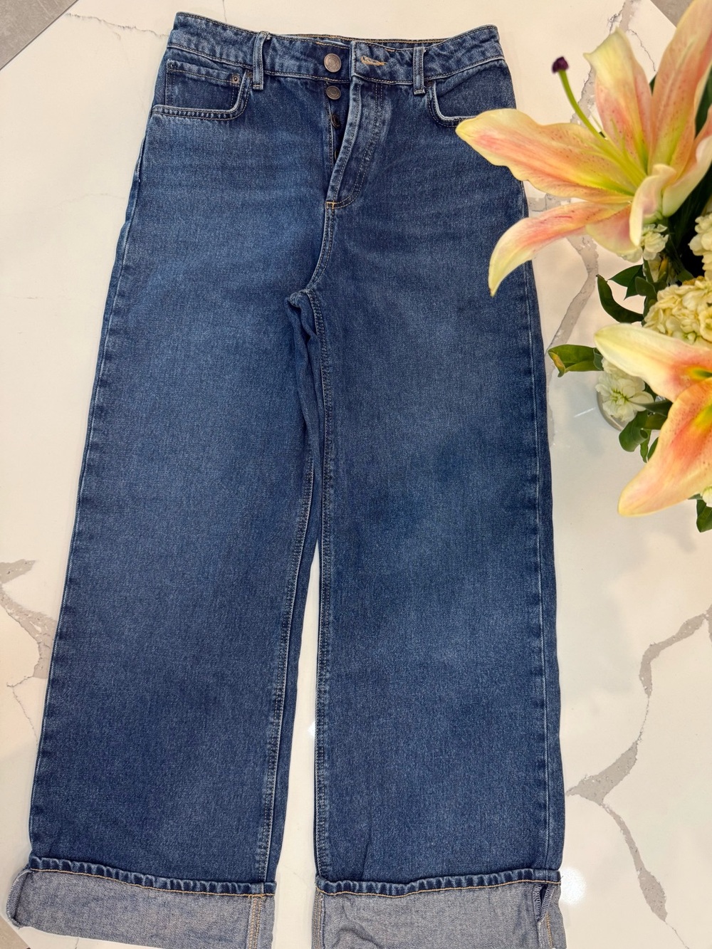 ANTONIO MELANI Wide-Leg High-Rise Jeans in Dark Blue